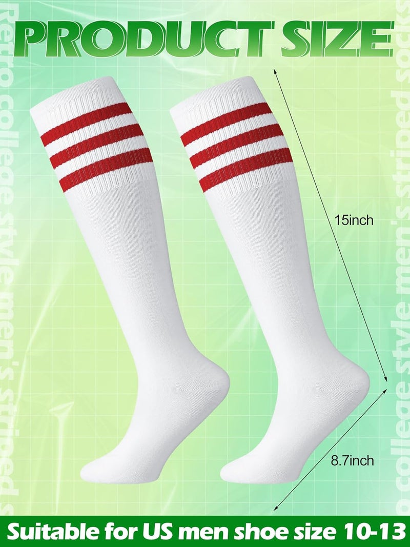 Breathffy 7 Pairs Retro Striped Tube Socks White over the Calf Tube Hoses Men Knee High Striped Athletic Socks for Men, Size 10-13, Multicolor - Image 4